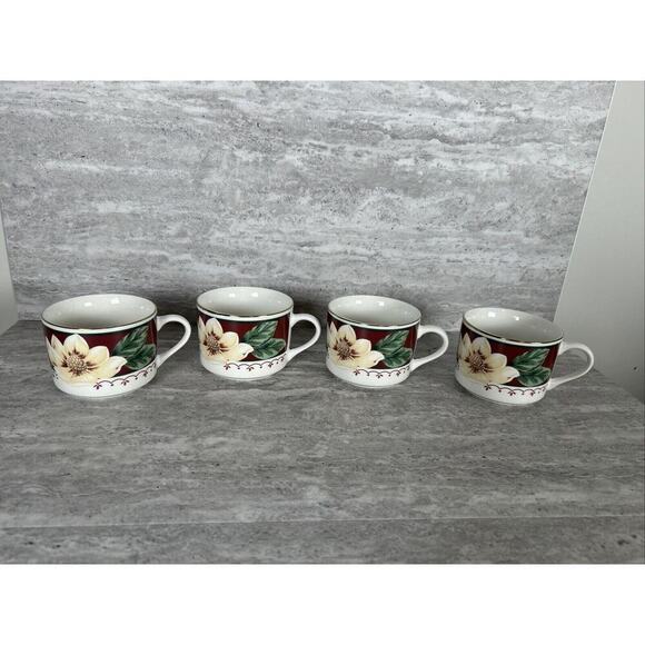 Gibson Everyday China Sweet Magnolia‎ Pattern Cup Mug Set Of 4 - Picture 1 of 16